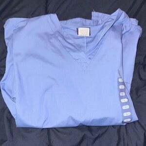 Blue V-Neck Top with Button Detail